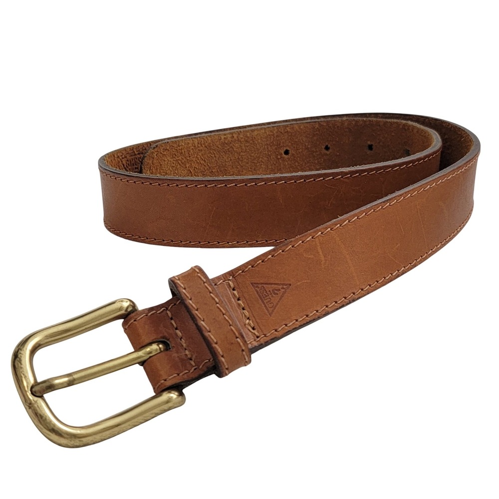 VTG GUESS Made in USA Genuine Leather Belt Goldtone Buckle Sz M Tan Women EUC‎